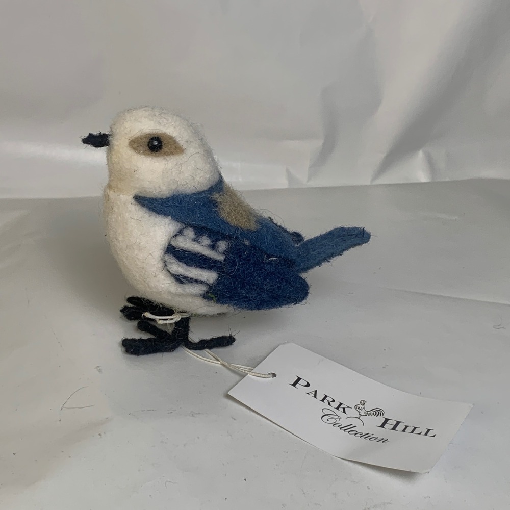 Park Hill Collection Wool Felt Bird Ornament Figurine Blue White Tan Handcrafted